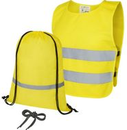 RFX" Ingeborg turvallisuus- ja näkyvyyssetti 7"12-vuotiaille lapsille, neon-keltainen liikelahja logopainatuksella